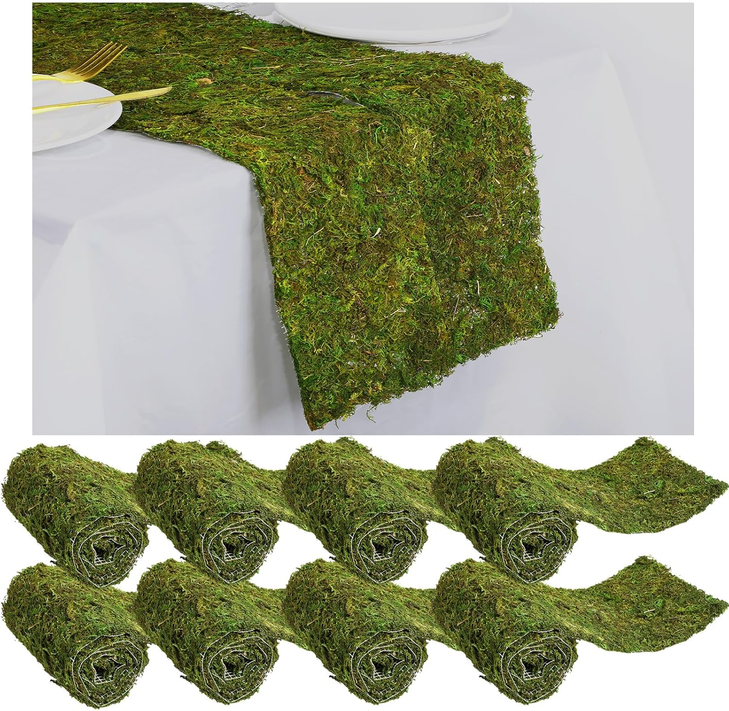 Jutom Dried Moss Table Runner Preserved Moss Mat Artificial Green Moss Roll for Party Tabletop Decoration Fairy Gardens Wedding Arts Crafts, Dark Green, 6 x 40 (4 Pcs)