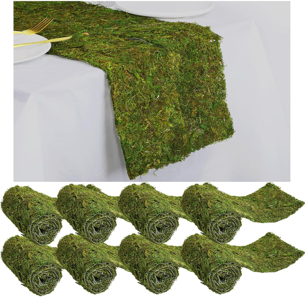 Jutom Dried Moss Table Runner Preserved Moss Mat Artificial Green Moss Roll for Party Tabletop Decoration Fairy Gardens Wedding Arts Crafts, Dark Green, 6" x 40" (12 Pcs)