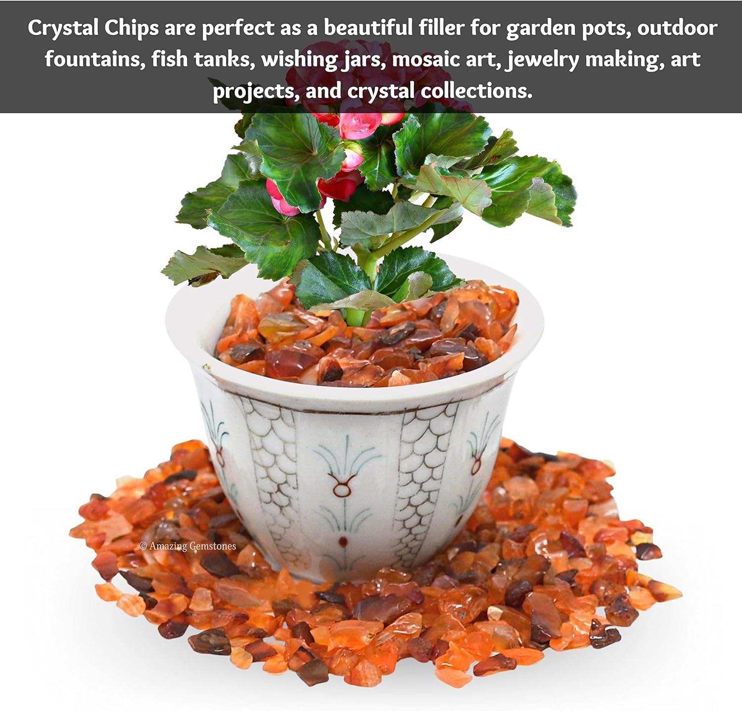 Amazing Gemstone Carnelian Crystal Chips Aquarium Gravel Rocks - Carnelian Chips Bulk Fish Tank Gravel, Small Tumbled Stone Chips, Tiny Crystals for Decoration (Natural AAA Grade) (1000+ Carat Chips)