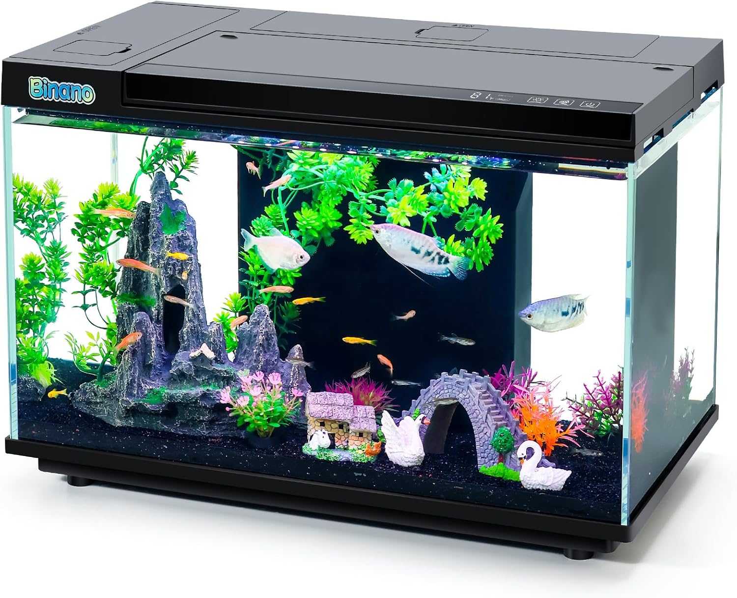 17.6 x 11.3 x 9.7 Inch Fish Tank Kit Complete with Real-Time Temp Display, 3-Speed Water Pump, Smart Storage, Flexible Filter & 6 Color Lights Ideal Aquarium for Betta Fish & Goldfish
