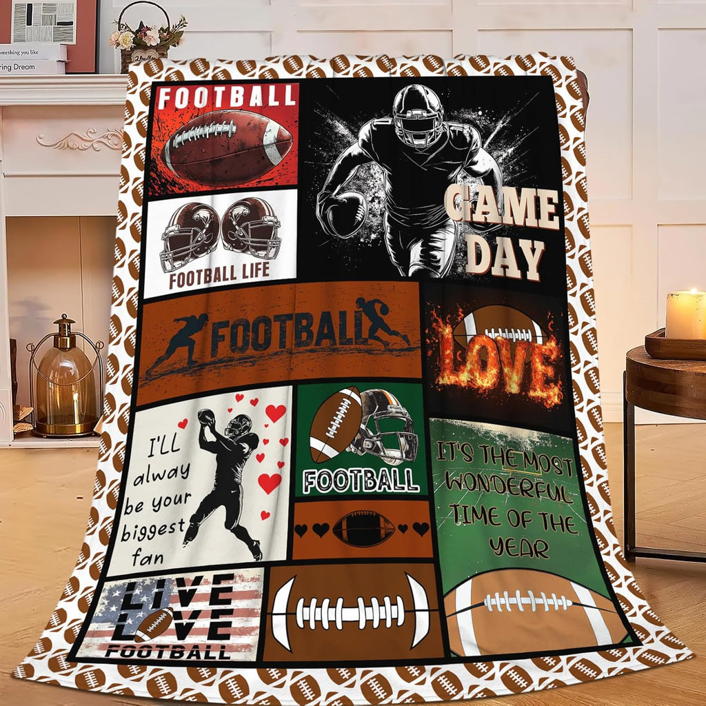 Football Blanket Sports Football Throw Blanket Gifts for Player Kids Girls Boys Adults Women Man Super Soft Cozy Plush Fluffy Fuzzy Fleece Blanket Decor 50''X60''