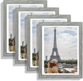 11x15 Picture Frame Set of 4, Made of Real Glass and Grey Frame - Display Picture 10x14 with Mat or 11x15 Without Mat, 11 by 15 Photo for Wall Mounting