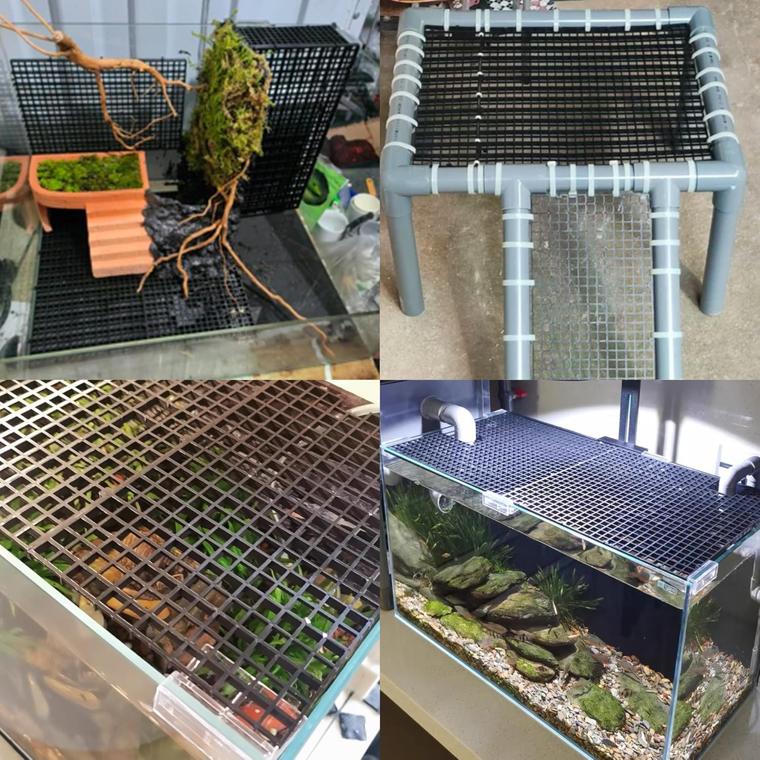 ALEGI Aquarium Fish Tank Divider Plastic Egg Crate Aquarium Filter Bottom Tray Plastic Grid (L 6pcs Black)