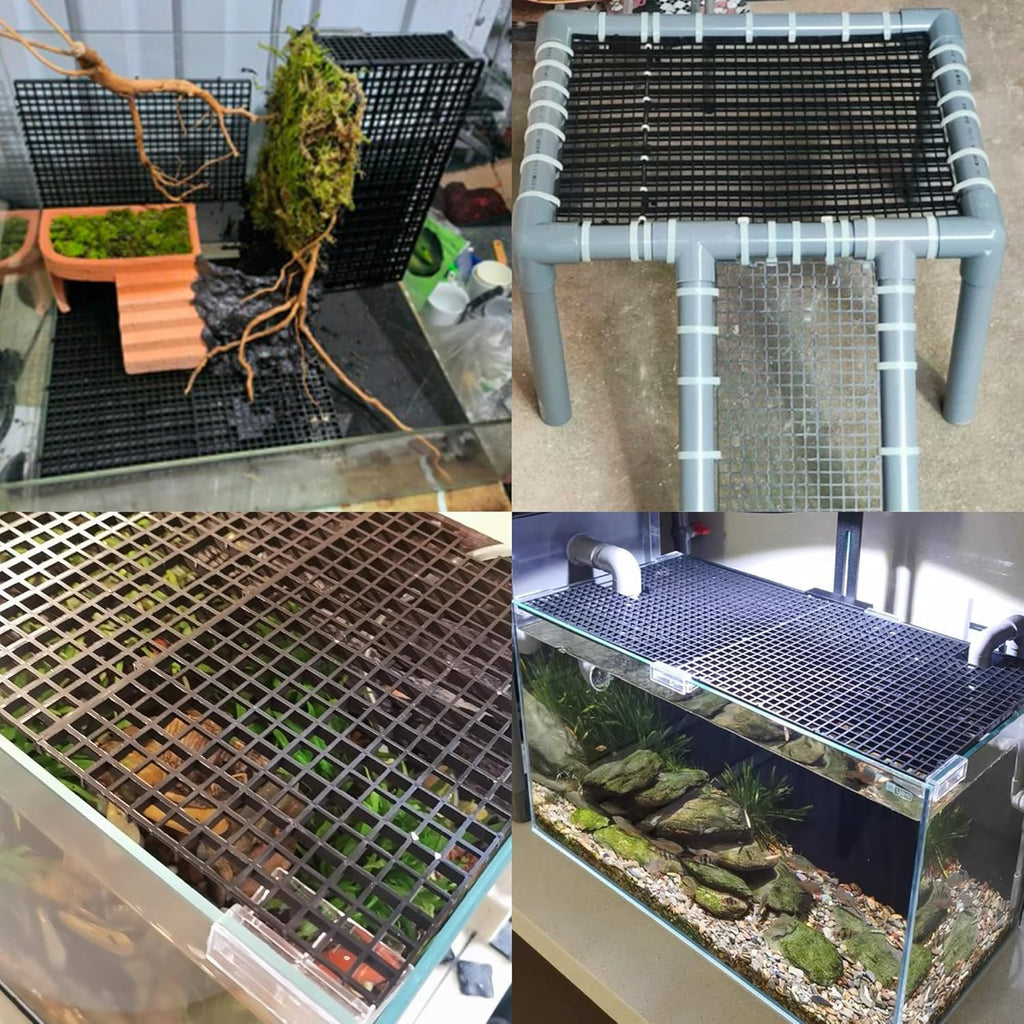Aquarium Fish Tank Bottom Isolation 8 Pcs, Plastic Egg Crate Grid Divider Tray Egg (L 8pcs Black)