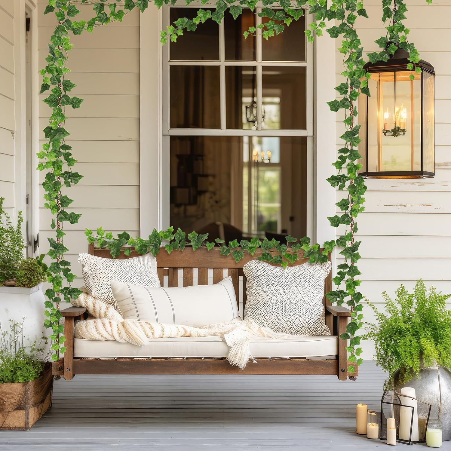 RECUTMS 2Pcs Fake Vines 74.8inch Artificial Ivy Garland Hanging Plants with Silk Leaves Greenery Decoration for Indoor Outdoor Wedding Home Kitchen Garden Office