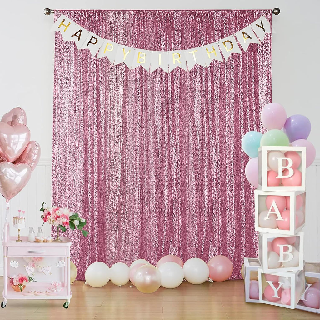 Sugargirl Pink Sequin Backdrop Curtain 2 Panels 2FTx8FT Glitter Pink Background Drapes Sparkle Photography Backdrop for Party Wedding Birthday Wall Decoration