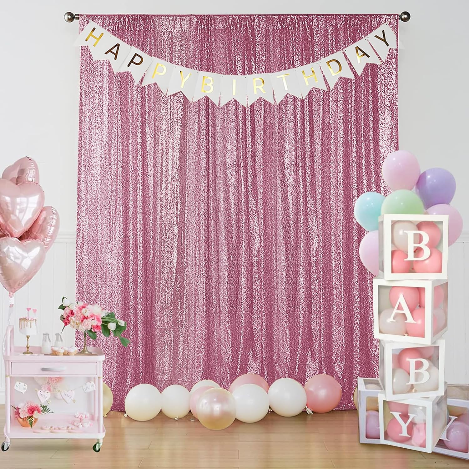 Sugargirl Pink Sequin Backdrop Curtain 2 Panels 2FTx8FT Glitter Pink Background Drapes Sparkle Photography Backdrop for Party Wedding Birthday Wall Decoration