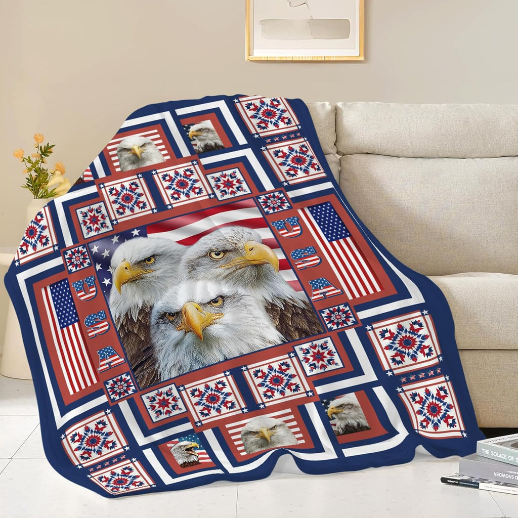 Eagle Throw Blanket American Flag Bald Eagle Stuff Gifts for Kids Girls Boys Adults Women Men Soft Cozy Warm Plush Fluffy Fuzzy Fleece Blanket Decor 60''X80''