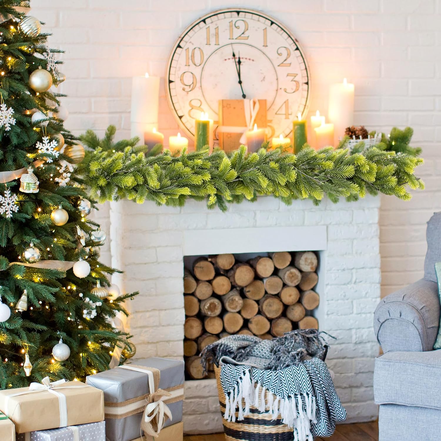 12 Pcs 5.6ft Artificial Christmas Garland Faux Spruce Pine Garlands Realistic Leaves Hanging Greenery Plant for Christmas Table Fireplace Wall Mantle Indoor Xmas Decor