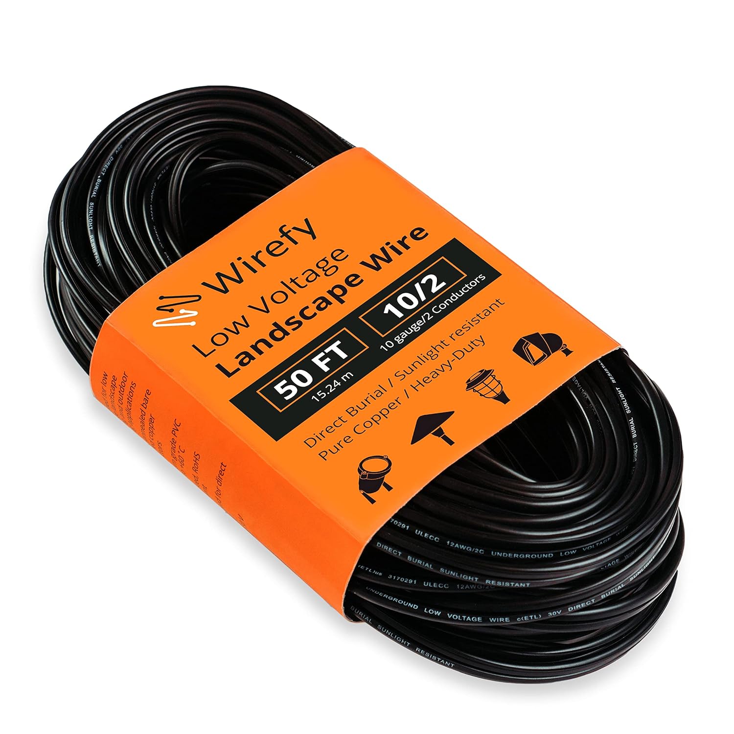 Wirefy 10/2 Low Voltage Landscape Wire 50 ft | Low Voltage Landscape Lighting Wire | Pure Copper | Outdoor Direct Burial | 10-Gauge 2-Conductor 50 Feet | UL Listed