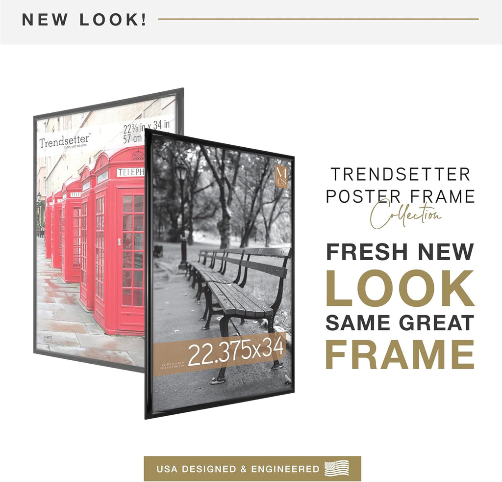 MCS Trendsetter 22.75x34 Poster Frame Black High-Gloss, Vertical & Horizontal Wall Hanging Large Picture Frame for Photos, Posters & Art Prints (2-Pack)