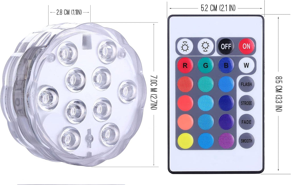 Submersible LED Lights Remote Control, RGB Multi Color Changing Waterproof Light for Pool, Vase Base, Spa, Aquarium, Pond, Hot Tub, Decoration, Party, 2-Pack