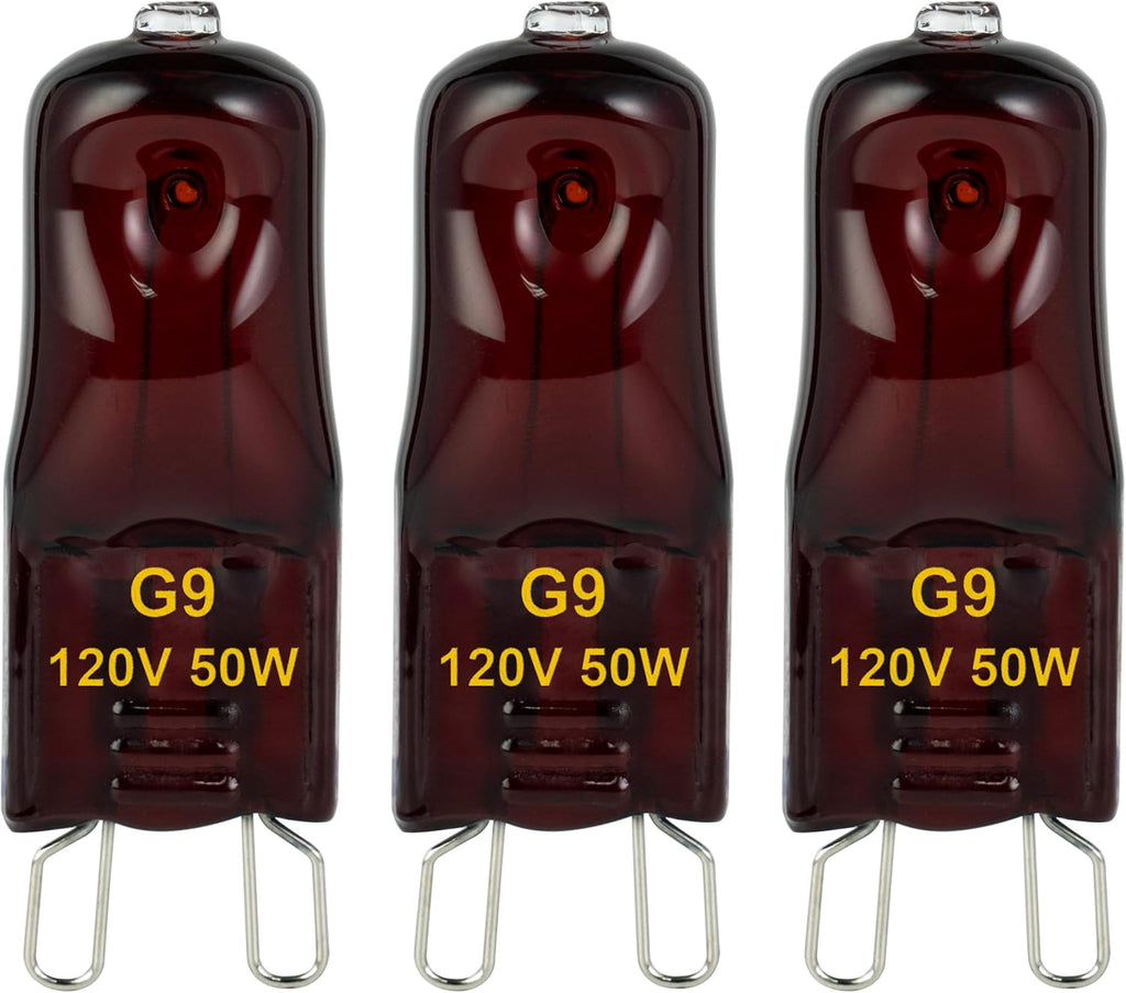 G9 Heat Lamp Bulbs for Reptile,Night Red, Mini Halogen Bulb 50W, Infrared Reptile Heat Lamp for Bearded Dragon Gecko Turtle Lizard, Pack of 3