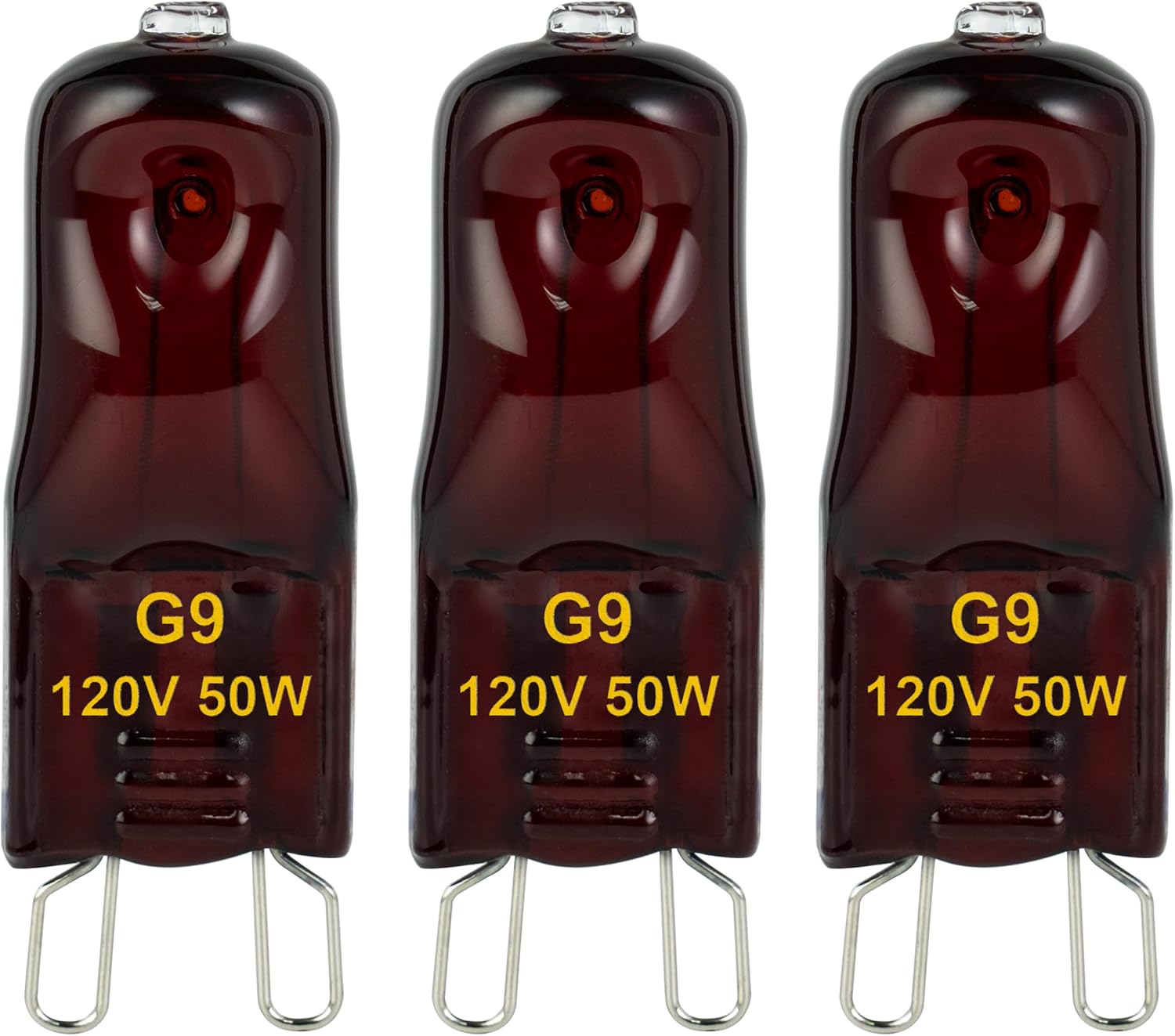 G9 Heat Lamp Bulbs for Reptile,Night Red, Mini Halogen Bulb 50W, Infrared Reptile Heat Lamp for Bearded Dragon Gecko Turtle Lizard, Pack of 3