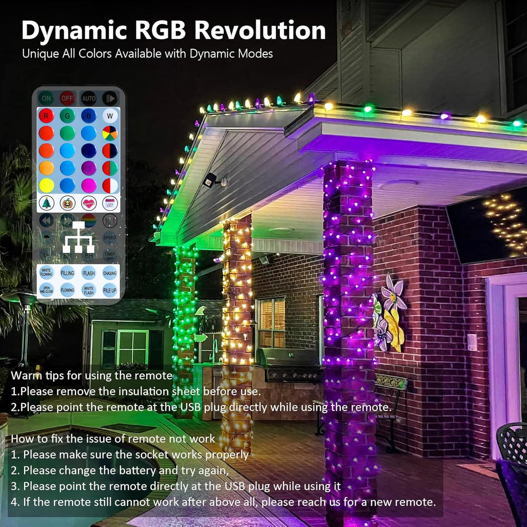BrizLabs RGB Christmas Lights, 33FT 100 LED Color Changing String Lights with Remote, Dimmable Mini Xmas Light, USB Decorative Light String for Xmas Halloween Mardi Gras Tree Holidays Party Decor