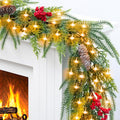 6.5FT Christmas Garland with Lights,Prelit Christmas Decorations,Lighted Garland with Battery Operated,Denser Realistic Norfolk Pine & Cypress Greenery Home Decor for Mantle Fireplace Table
