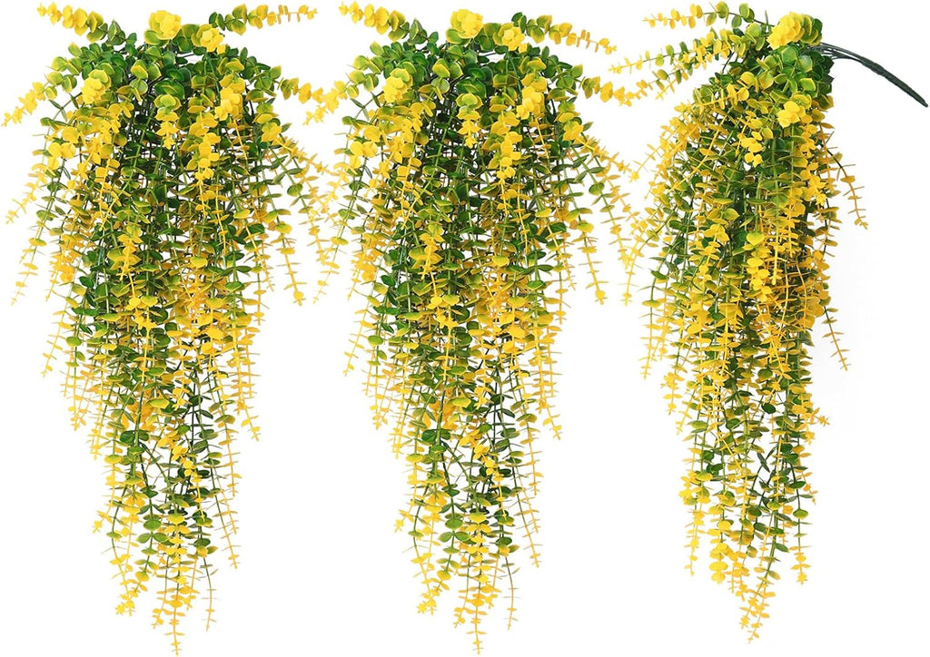 RECUTMS Artificial Plants Hanging Outdoor Fake Plants Hanging Vines Faux Eucalyptus Leaves Greenery Vines Fake Vines Plants for Room Wall Decor Garden Outdoor Wedding Courtyard Decoration(Yellow)