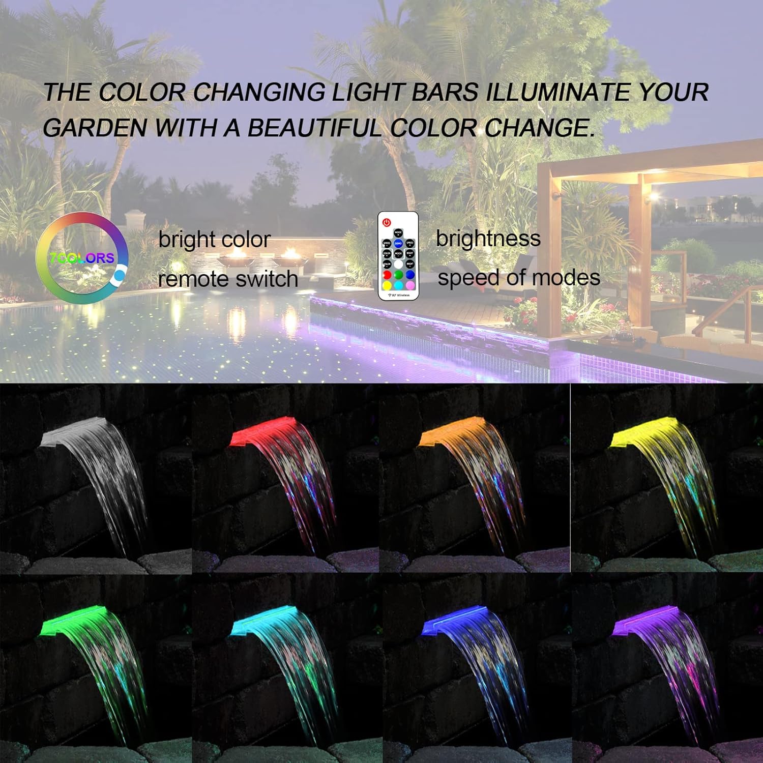 Longrun LED Strip Color Changing Garden Show Lights for Pond Spillway Waterfall, Waterproof Lighting Bar for Pool Fountain Landscape Lighting, Aquarium, Water Features and Home Decoration-22.36"