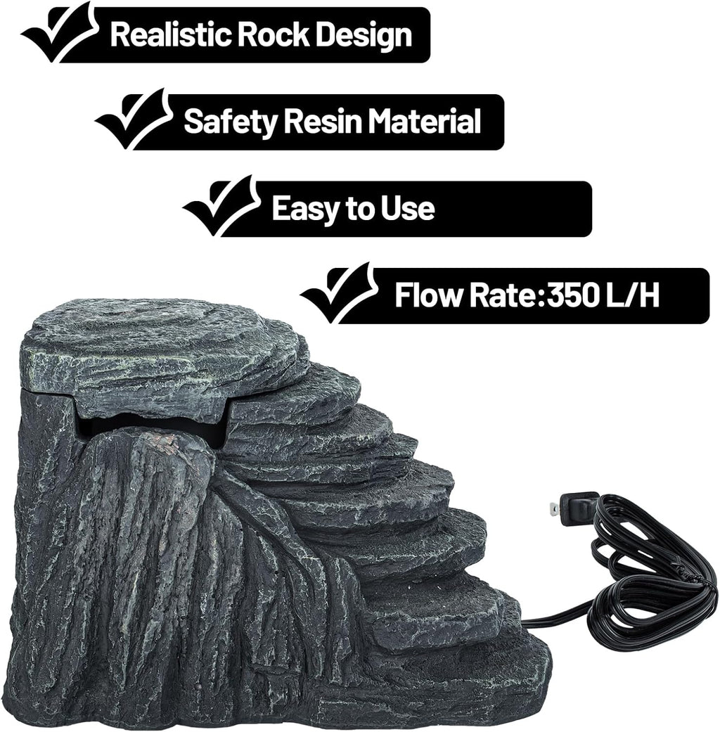 Turtle Tank Filter 20 Gallon, Basking Platform Filter with 3-Stage Filtration, Decorative Terrarium & Aquarium Water Filtration for Aquatic Turtles Frogs Newts, Adjusting Flow, Max 92.5 GPH