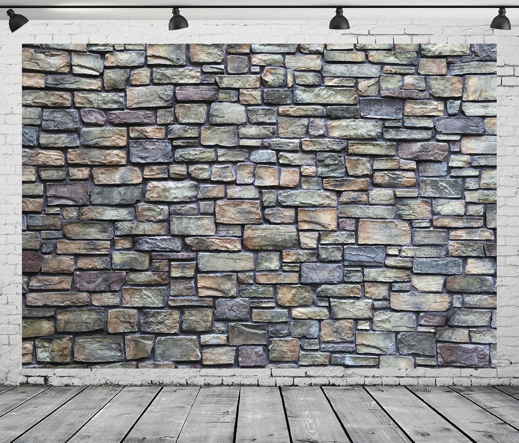 5x4ft Fabric Rustic Brick Wall Backdrop Retro Rustic Countryside Grunge Rock Stone Texture Photography Background Retro Wallpaper Birthday Holiday Party Banner Photo Studio Shoot Studio Props