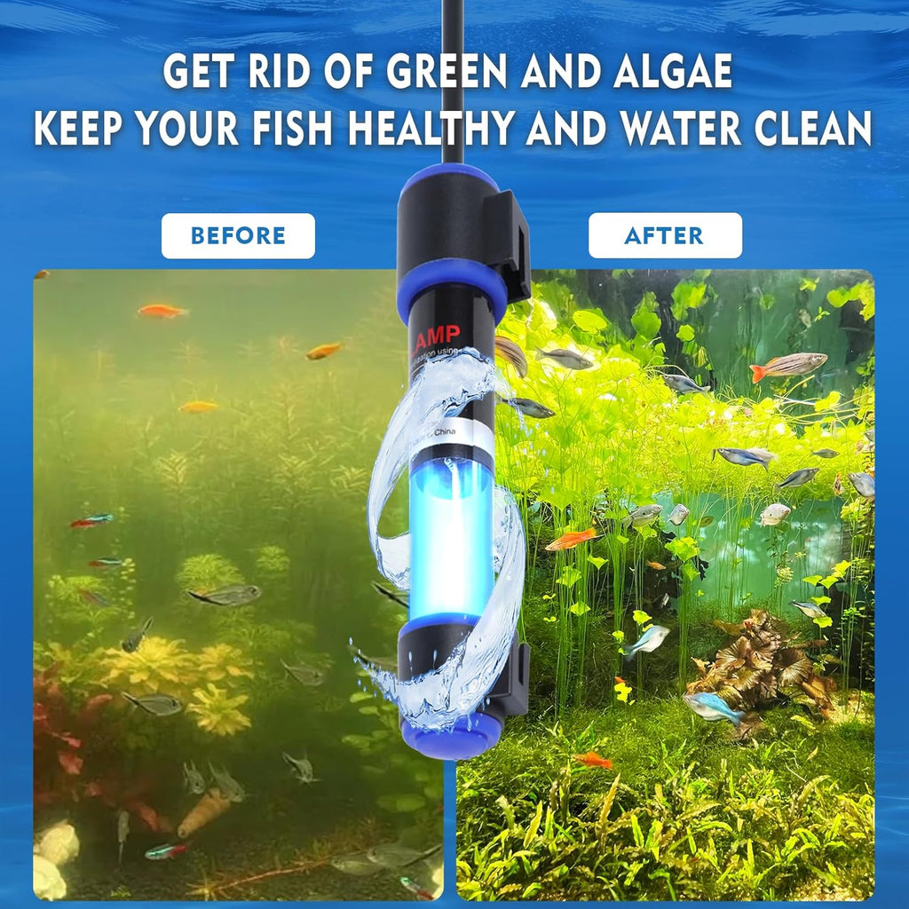 UV-C Aquarium Clean Light with Timer, Mini 3W 5W 7W 9W 11W Submersible Algae Clean Light Water Green Clean Fish Tank Water Clean Lamp for Sump Pond Filter Tank (9W Timer)