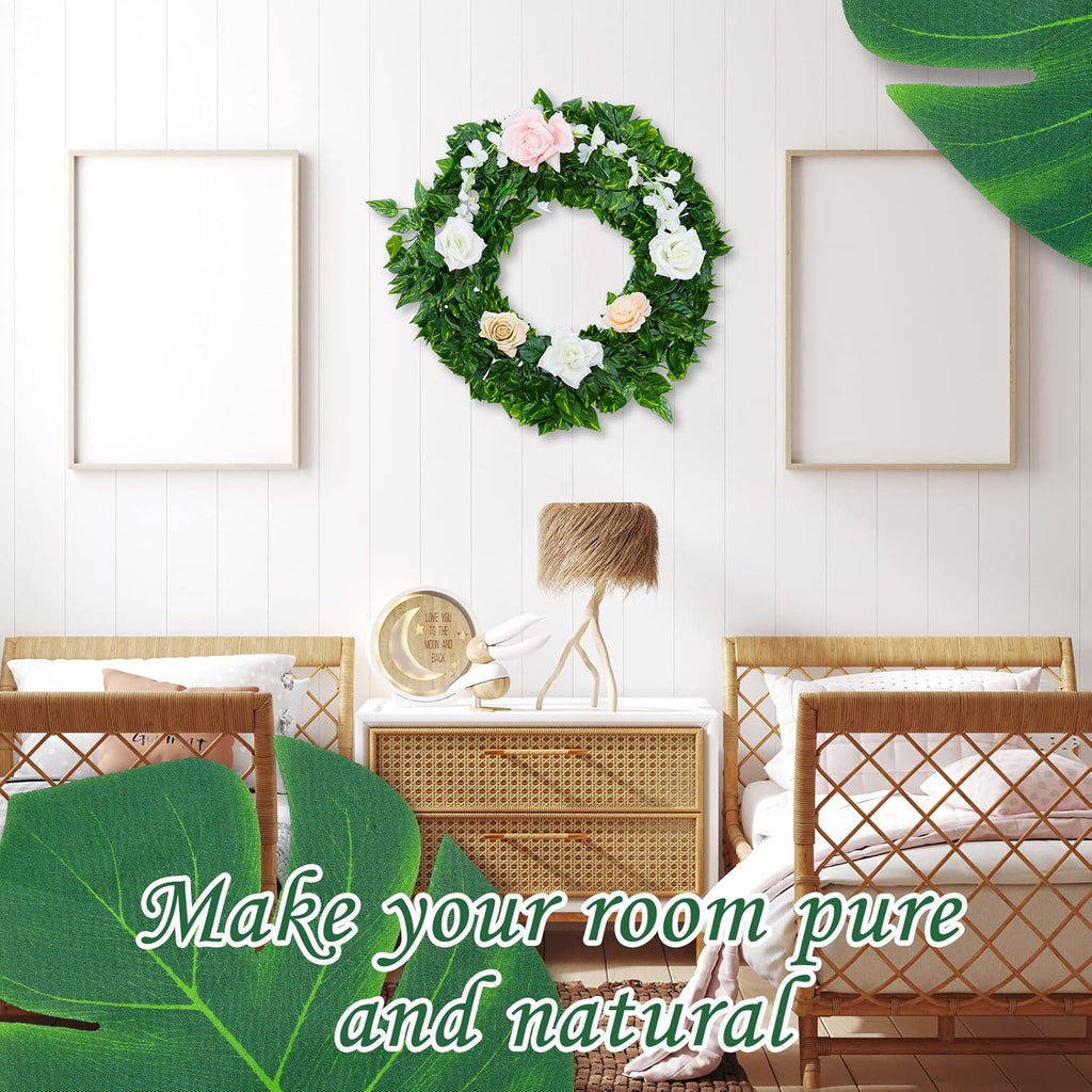 XunYee 84 Pcs Artificial Jungle Vines Tropical Leaf Garland and Monstera Palm Leaves Jungle Decoration Set, Fake Ivy Vines Green Greenery Faux Leaves for Baby Shower Safari Tropical Party Decoration