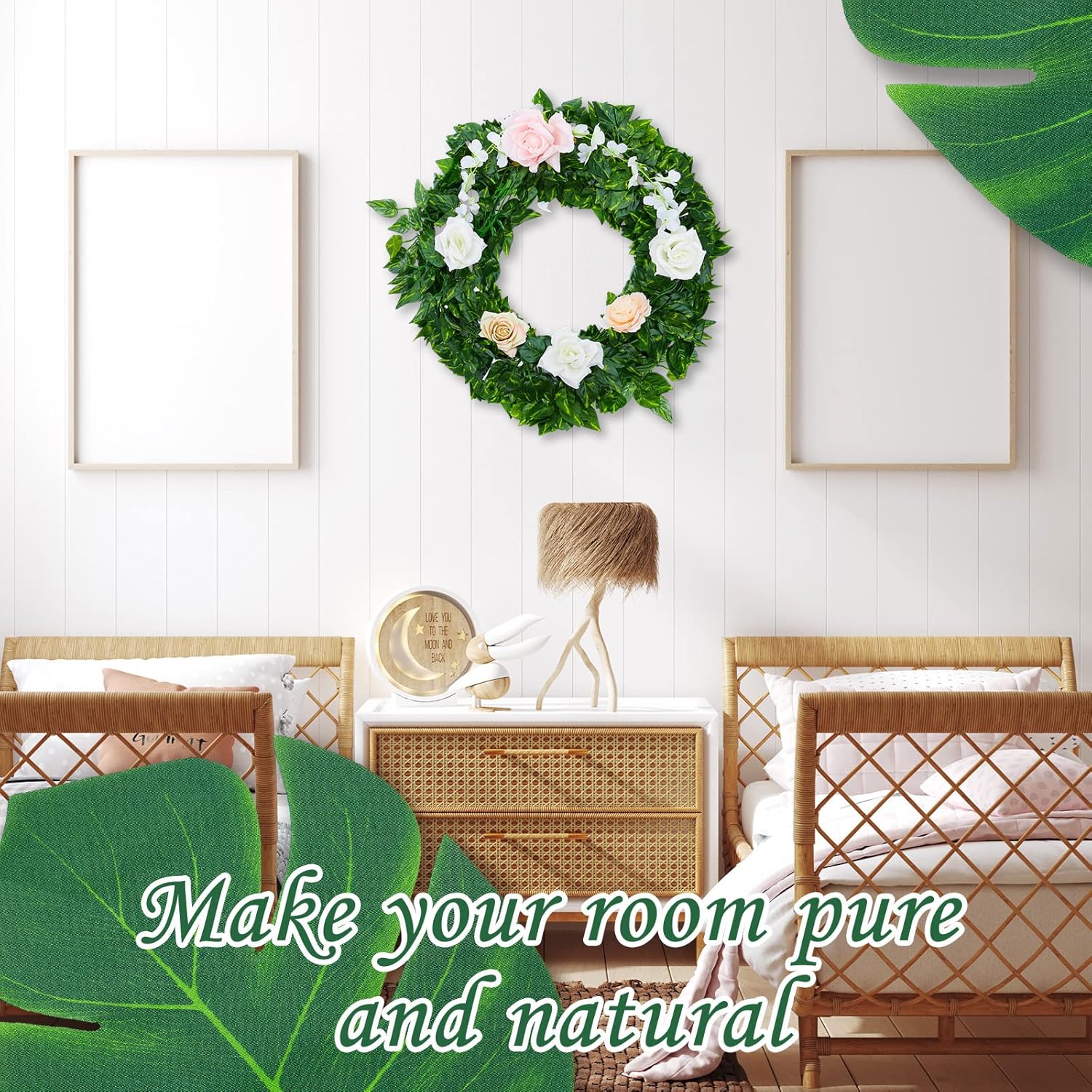 XunYee 84 Pcs Artificial Jungle Vines Tropical Leaf Garland and Monstera Palm Leaves Jungle Decoration Set, Fake Ivy Vines Green Greenery Faux Leaves for Baby Shower Safari Tropical Party Decoration
