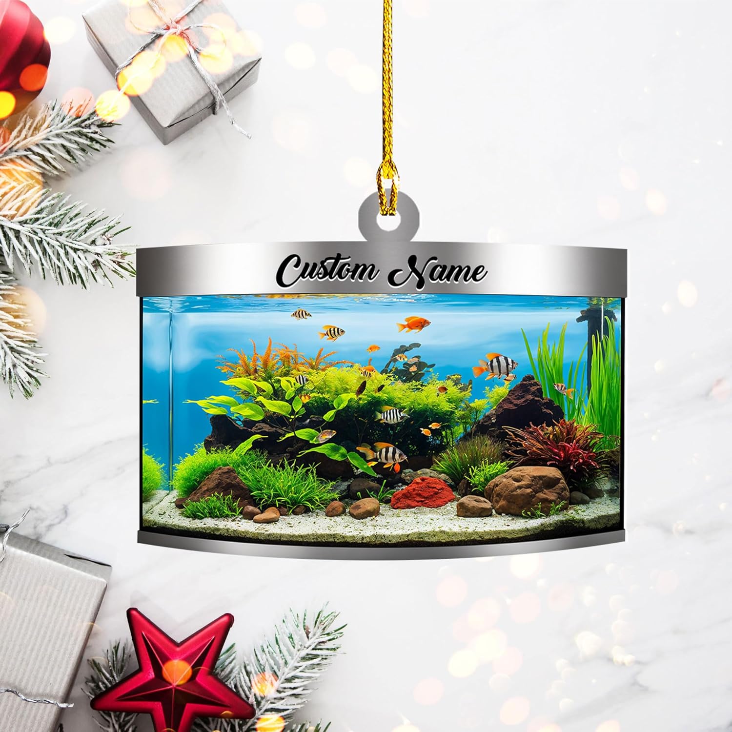Personalized Aquarium Christmas Ornament, Fish Christmas Ornament, Gift for Fish Lover, Custom Aquarium Christmas Tree Keepsake, Kids First Gift Ideas, Pet Kids Ornament (AFT4)