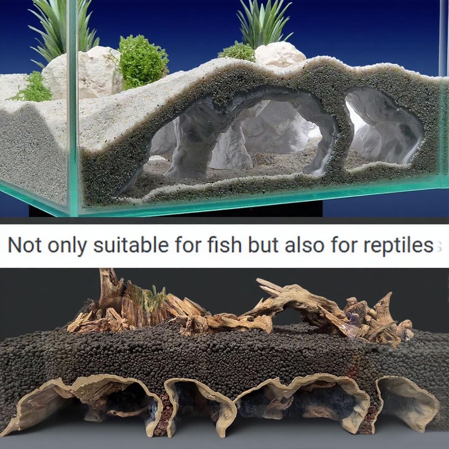 Aquarium Cave Decor, 3D Printed Natural Curve Under Gravel Tunnel Cave, Fish Hideout Decor for Cherry Shrimp, Chili Rasbora & Hermit(S-Black)