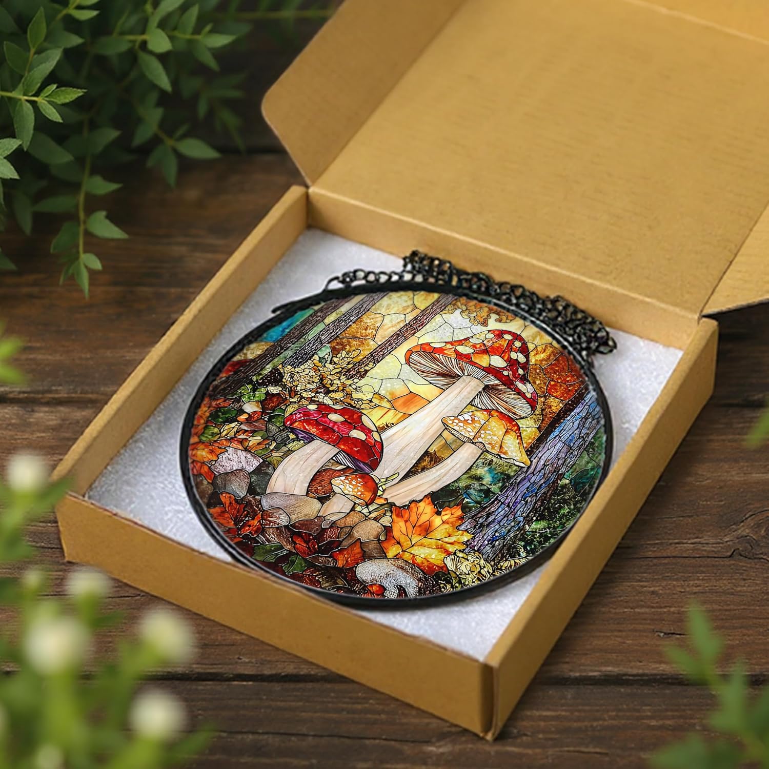8-Inch Mushroom Suncatcher Ornament: Stained Glass Window Hanging & Decor, Sun Catchers Indoor Window — Gifts for Christmas & Holidays, Ideal Gifts for Nature and Mushroom Lovers, Gift Idea