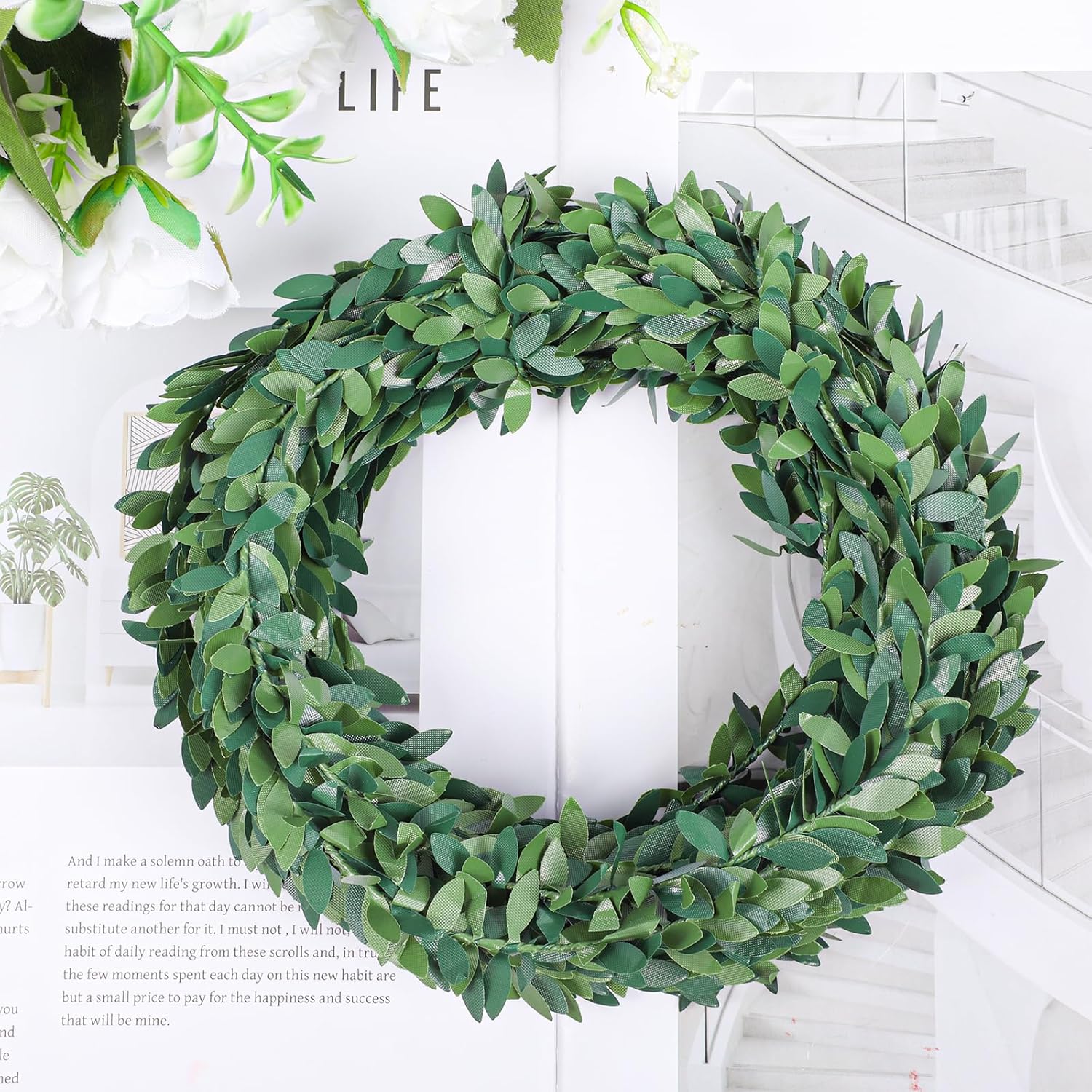 24.6 FT Artificial Green Vines for Decoration Mini Leaf Garland Green Vines Yards Fake Vine Garland Vine Ribbon Wreath Accessory Ivy Garlands for Party Wedding DIY Leaves Headband Home Decoration