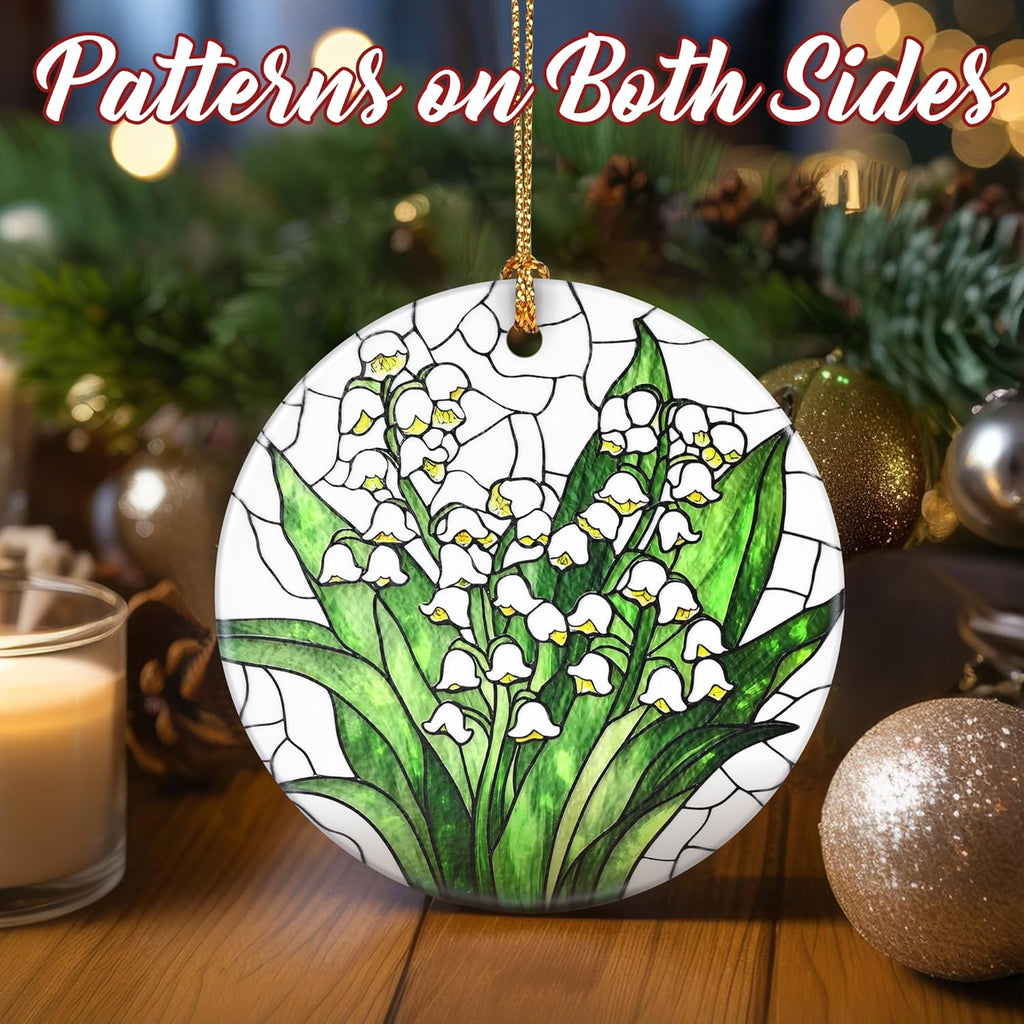 Christmas Ornaments, Dodosky 2.8in Ceramic Lily of The Valley Flower Ornament, Xmas Decor, Christmas Tree Ornaments, Xmas Decorations for Tree, Holiday Ornament, Gifts for Women, Mom, Flower Lovers