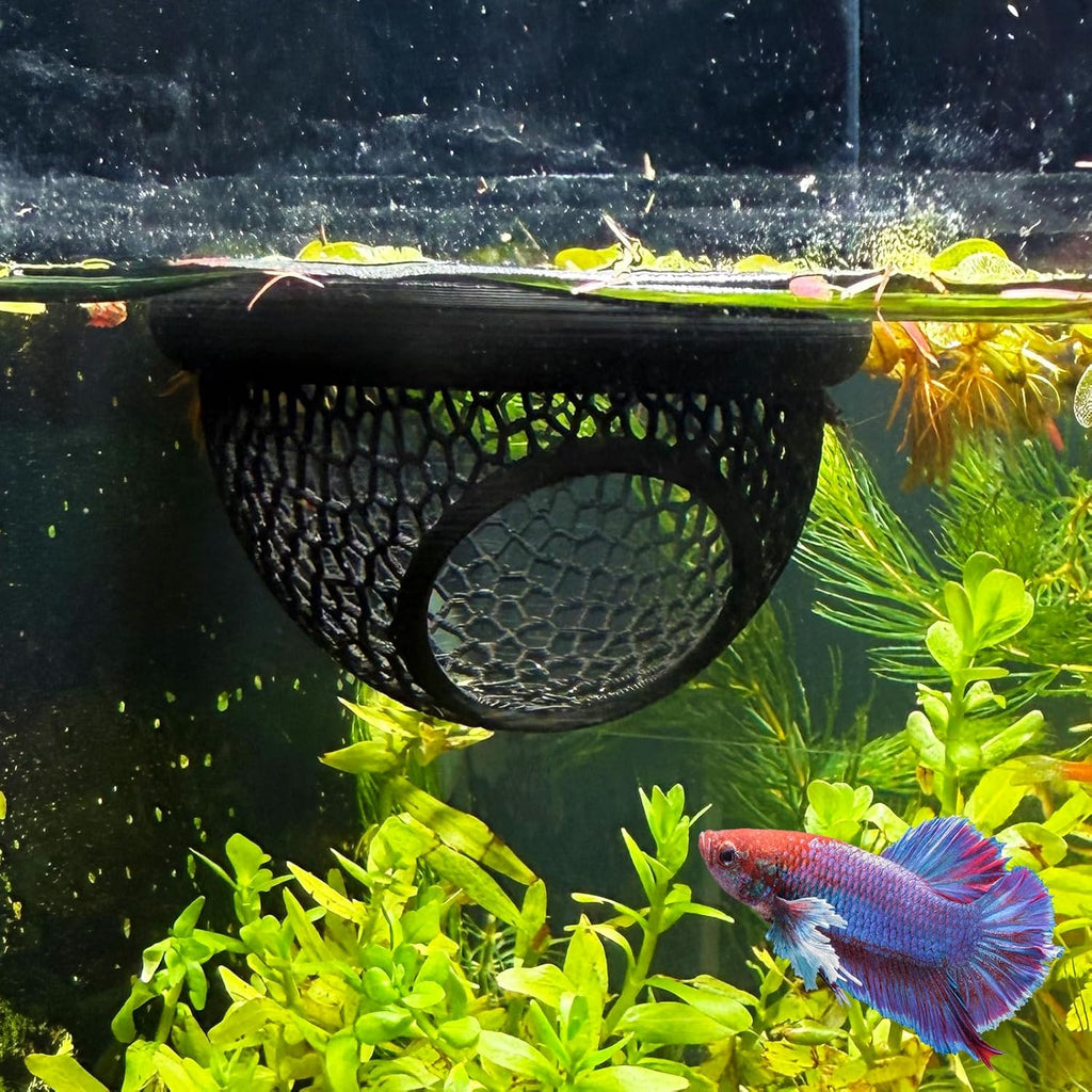 Floating Betta Hide & Shrimp Cave – 3-in-1 Aquarium Hammock, Feeder Ring & Resting Spot – 3D Printed Floating Log for Betta Fish, Shrimp, Corydoras – Nano Tank Decor & Stress-Free Shelter