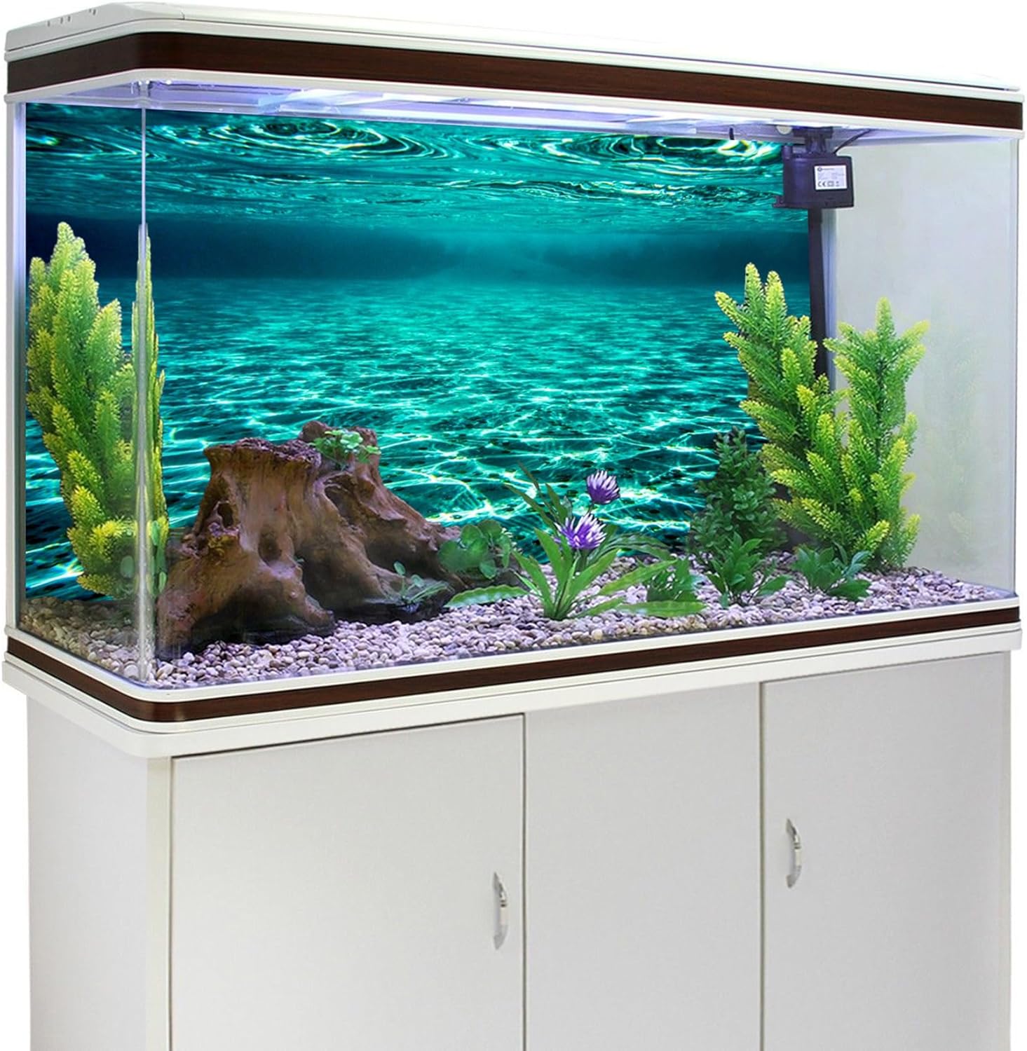 YongFoto Fish Tank Background 72x16 inch Turquoise Clear Water Ripple Lakebed Undersea Ocean Floor Underwater Seabed Polyester Backdrop Reptile Habitat Terrarium Aquarium Background