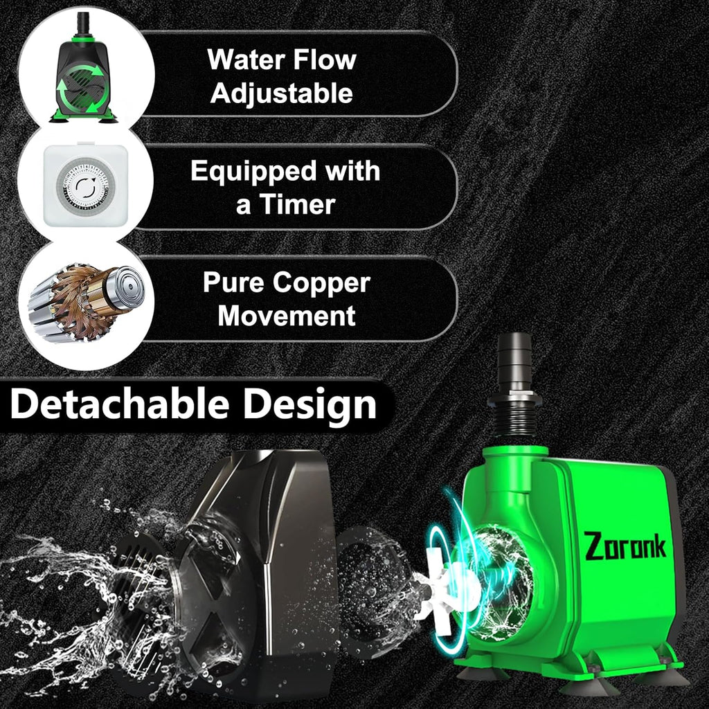 Fountain Water Pump 660GPH with Indoor Mechanical Timer Ultra Quiet 8.2ft High Lift for Fountains, Hydroponics, Ponds, Aquariums & More……