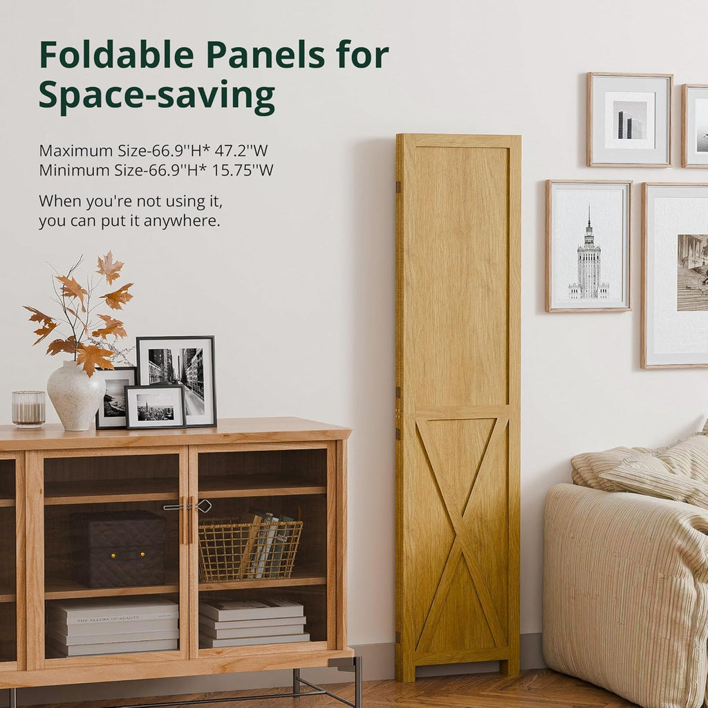 Cozy Castle Wood Room Divider, 3 Panel 66.9 Inch Privacy Screen, Folding Wall Divider, Barnwood Room Separator, Freestanding Partition, Temporary Wall for Decorative, Natural