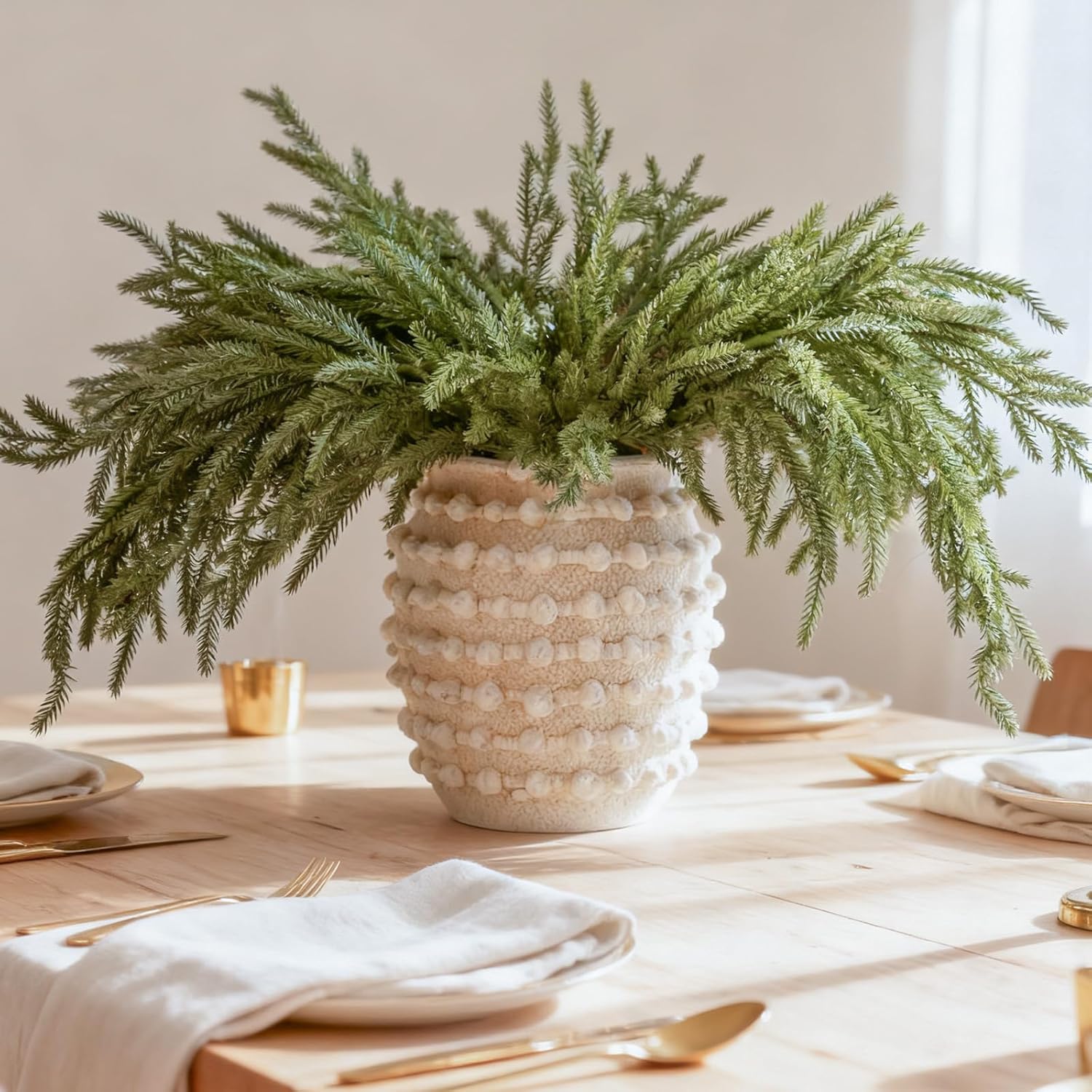DN DECONATION Artificial Christmas Norfolk Pine Stems, Faux Pine Branches 35.4" 6PCS - Real Touch PE Greenery Fake Pine Needles for Vase Arrangements, Winter, Holiday Indoor Outdoor Home Decor