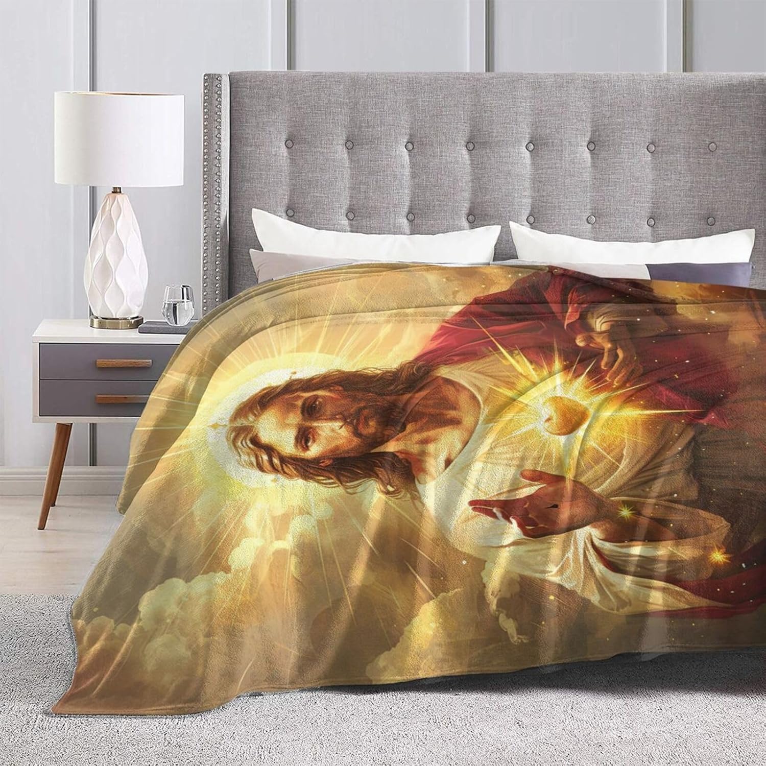 Jesus Blanket Jesus Throw Blanket Flannel Stuff Merch Cozy Decor Fleece Plush Fuzzy Warm Soft Lightweight Bedding Gifts for Girls Women Men Boy Couch Sofa 80"X60"