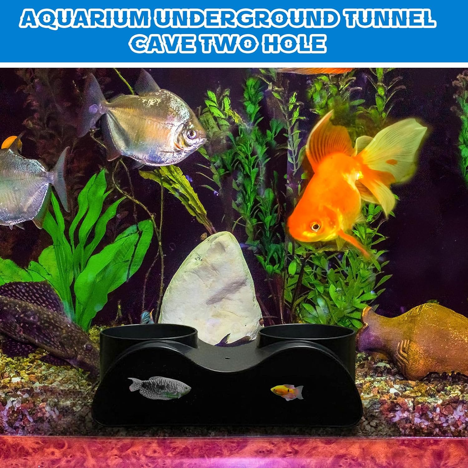2 Pcs Aquarium Underground Tunnel Cave with Natural Curve Two Hole Fish Tank Hideout Decor Decoration for Loaches, Corydora Catfish, Bettas, Pleco and Shrimps