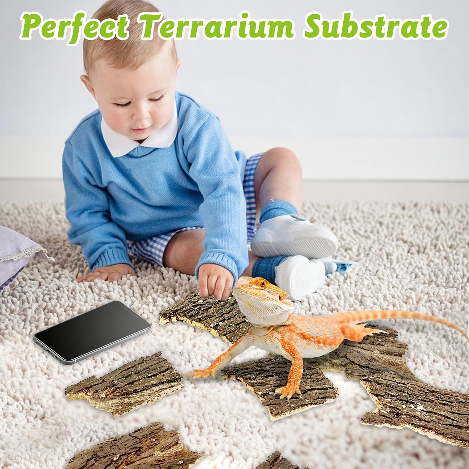 Reptile Cork Bark 1Lb Flat Cork Wood for Terrarium Small Tree Bark Pieces 3.9-5.9in Natural Bulk Cork Bedding Tank Substrate for Bearded Dragon Snake Spiders Geckos Tortoise Hermit Crabs