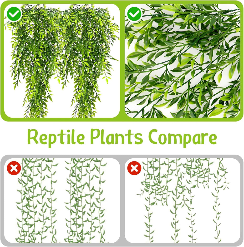 Hamiledyi Tank Habitat Decorations 2 PCS Terrarium Hanging Plants with Suction Cups Reptile Plants Artificial Leaves Reptile Hide for Lizard, Snake, Bearded Dragon, Leopard Gecko, Chameleon