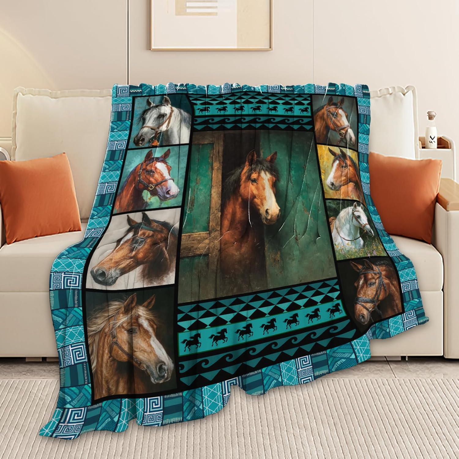 Horse Throw Blanket Horse Stuff Gifts for Kids Girls Boys Adults Women Men Soft Cozy Warm Plush Fluffy Fuzzy Fleece Blanket Decor 60''X80''
