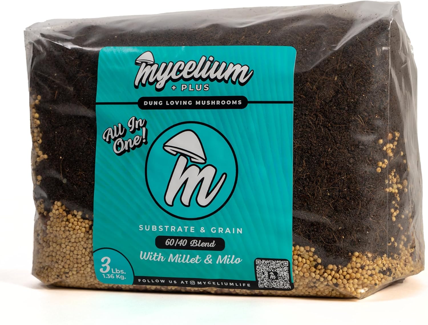 Mycelium 3LB All-in-One CVG Mushroom Grow Bag – Organic Coco Coir, Vermiculite & Gypsum Substrate with Sterilized Millet/Milo Grain – Ideal for Dung-Loving Mushrooms – Pre-Sterilized & Ready to Use