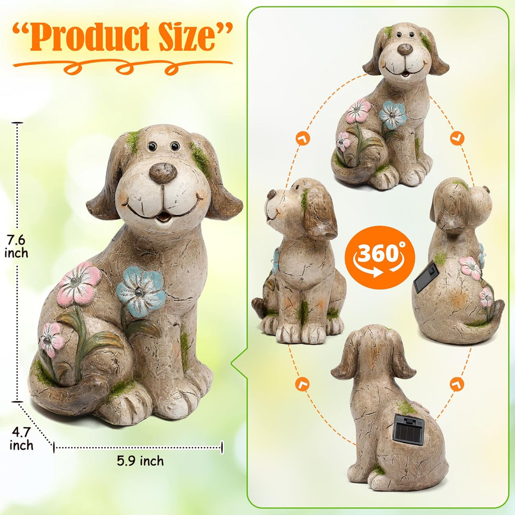 Solar Dog Garden Statue with Light, Cute Outdoor Dog Decoration for Yard, Patio, Lawn Balcony, Animal Figurines Housewarming Gardening Gift, Crafted Gifts for Mom Women