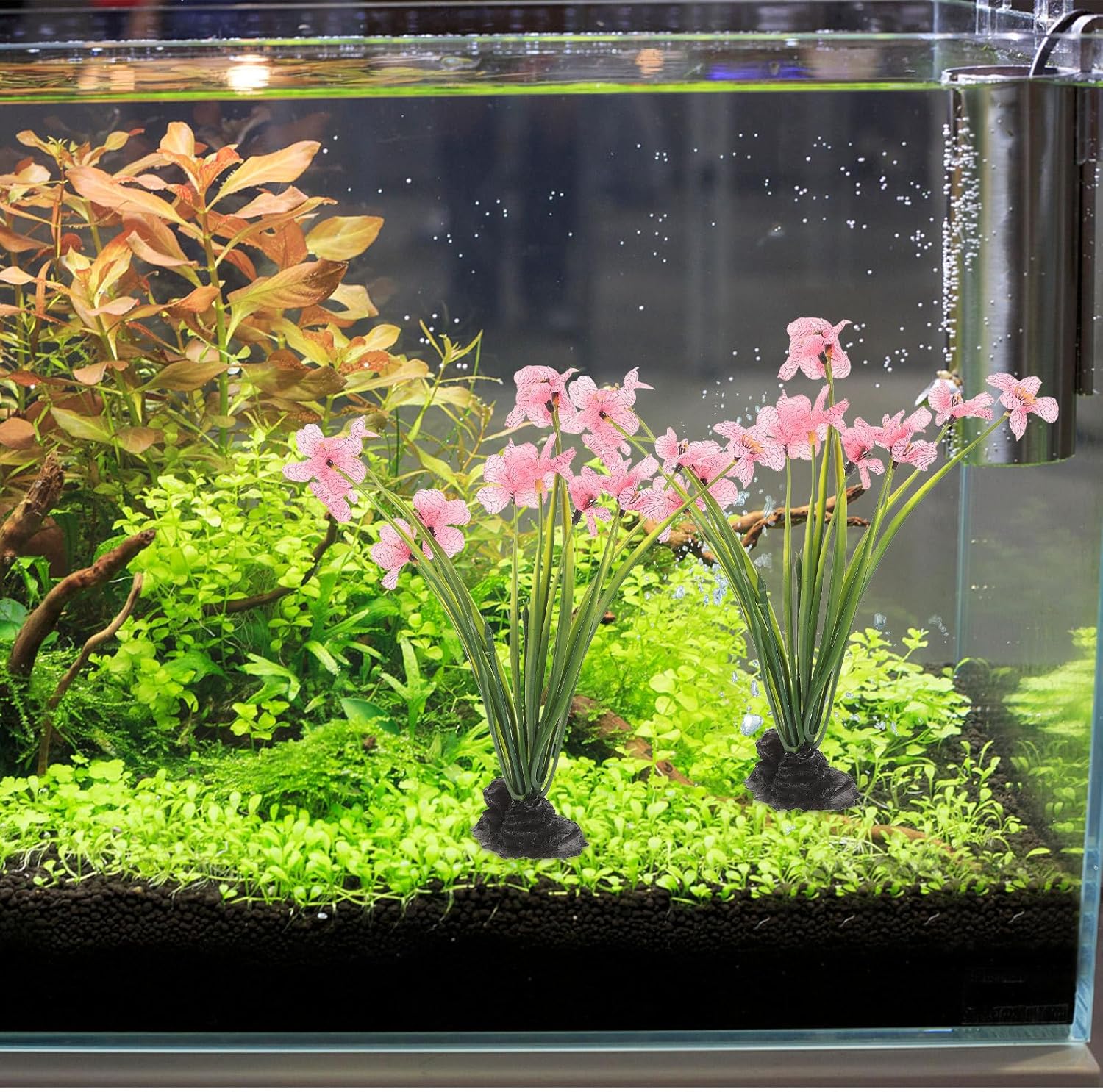 Veemoon 2 Pcs Silk Fish Tank Plants,8. 25 Inch Artificial Aquarium Plants Desktop Aquarium Accessories for Fish Tank Reptiles Habitat Decorations
