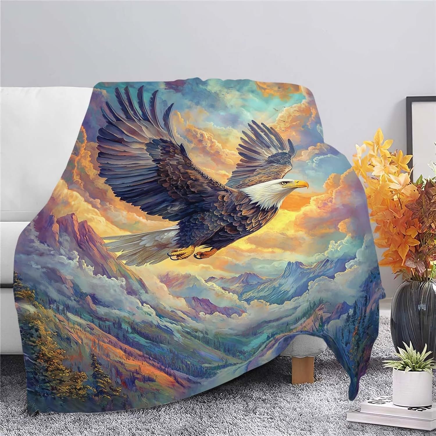 Eagle Throw Blanket Bald Eagle Stuff Gifts for Kids Girls Boys Adults Women Man Soft Cozy Warm Plush Fluffy Fuzzy Fleece Blanket Decor 40''X50''