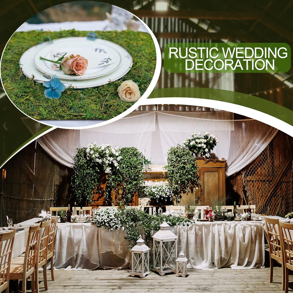 Jutom 4 Rolls Dried Moss Table Runner 12 x 40 Inch Preserved Sheet Moss Mat Artificial Green for Crafts Party Wedding Garden Decor