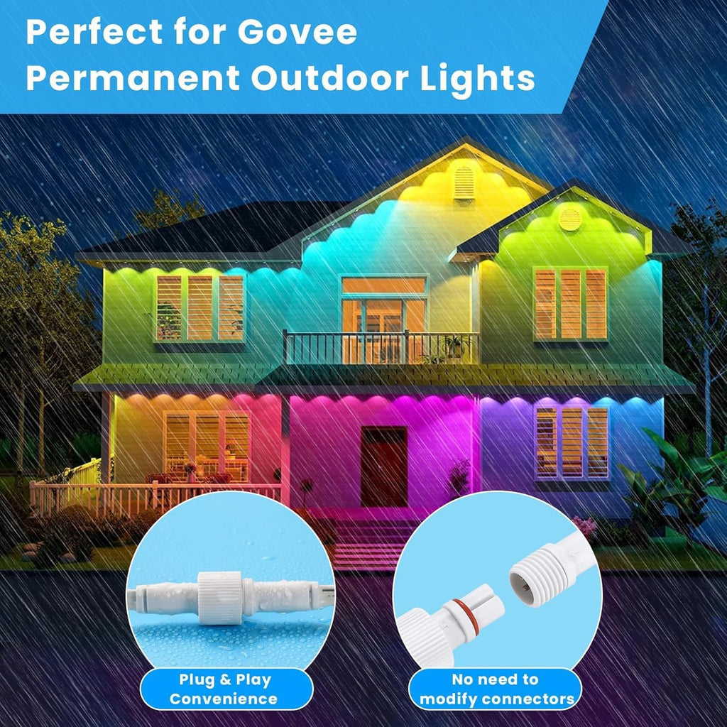 6.2Ft 2Pack Extension Cable for Go-vee Permanent Outdoor Lights Pro, Y-Shaped Cable Waterproof Extension Cord Compatible with Go-vee H706A H706B H706C