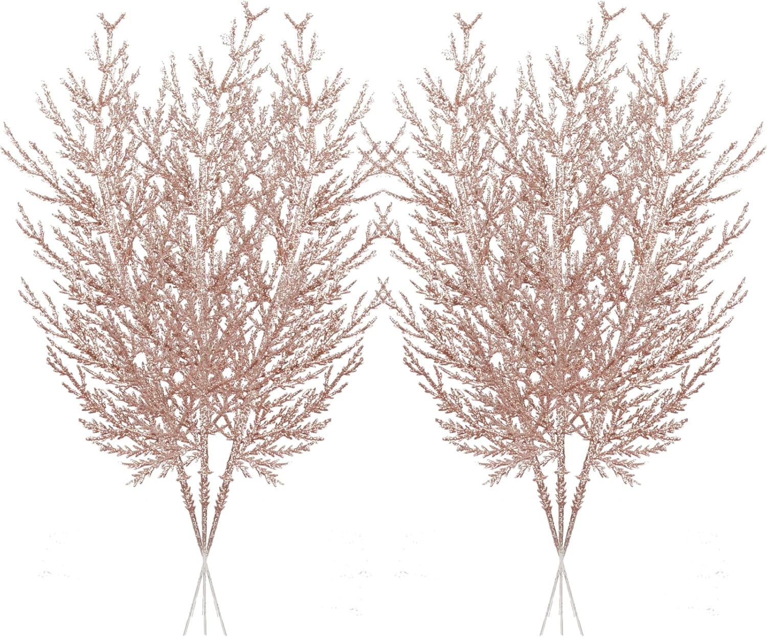 Christmas Glitter Twig 24pcs Artificial Pine Tree Picks for Christmas Tree Ornaments fillers, DIY Xmas Wreath, Crafts, Garland, Holiday, Party, Wedding and Home Decoration (Rose Gold)