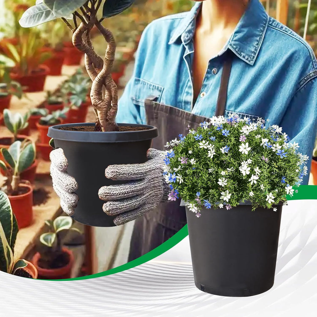 10 Pack 15 Gallon Black Plastic Garden Planter Pots Flower Seedling Container for Indoor Outdoor Plants Seedlings Flowers Vegetables Seedling Cuttings Succulents Transplanting